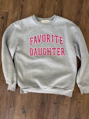 "Favorite Daughter" Grey Crewneck Sweatshirt with Pink Lettering